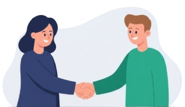 Partnership illustration with two hands shaking representing collaboration and working together